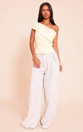 Petite Stone Tailored Linen Look Wide Leg Trousers