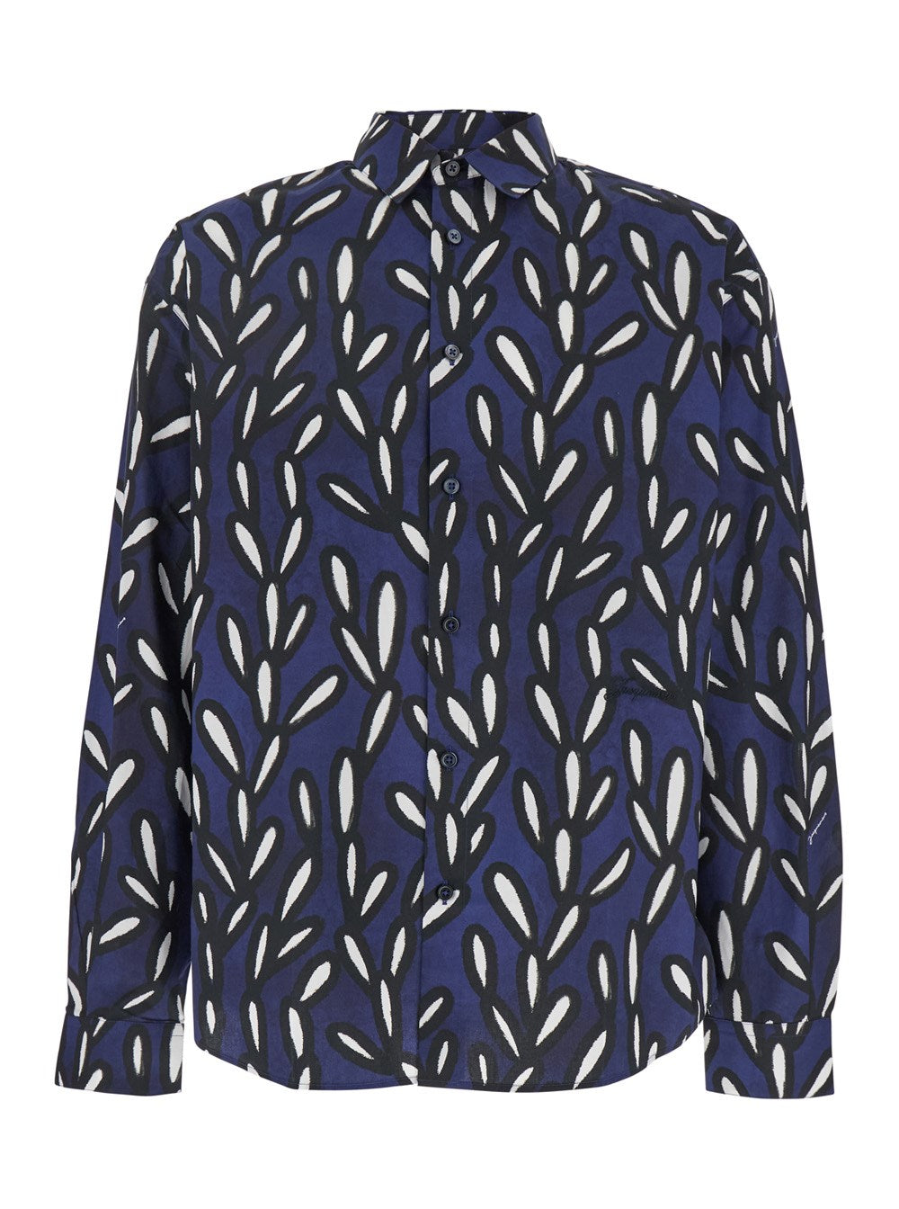 Jacquemus 'La Chemise Jean' Blue Shirt with Spread Collar and All-Over Logo Motif in Cotton Man