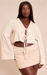 Plus Sand Textured Lightweight Woven Tie Front Shirt
