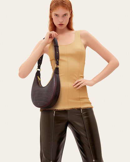 Carly Saddle Bag - Black Croc