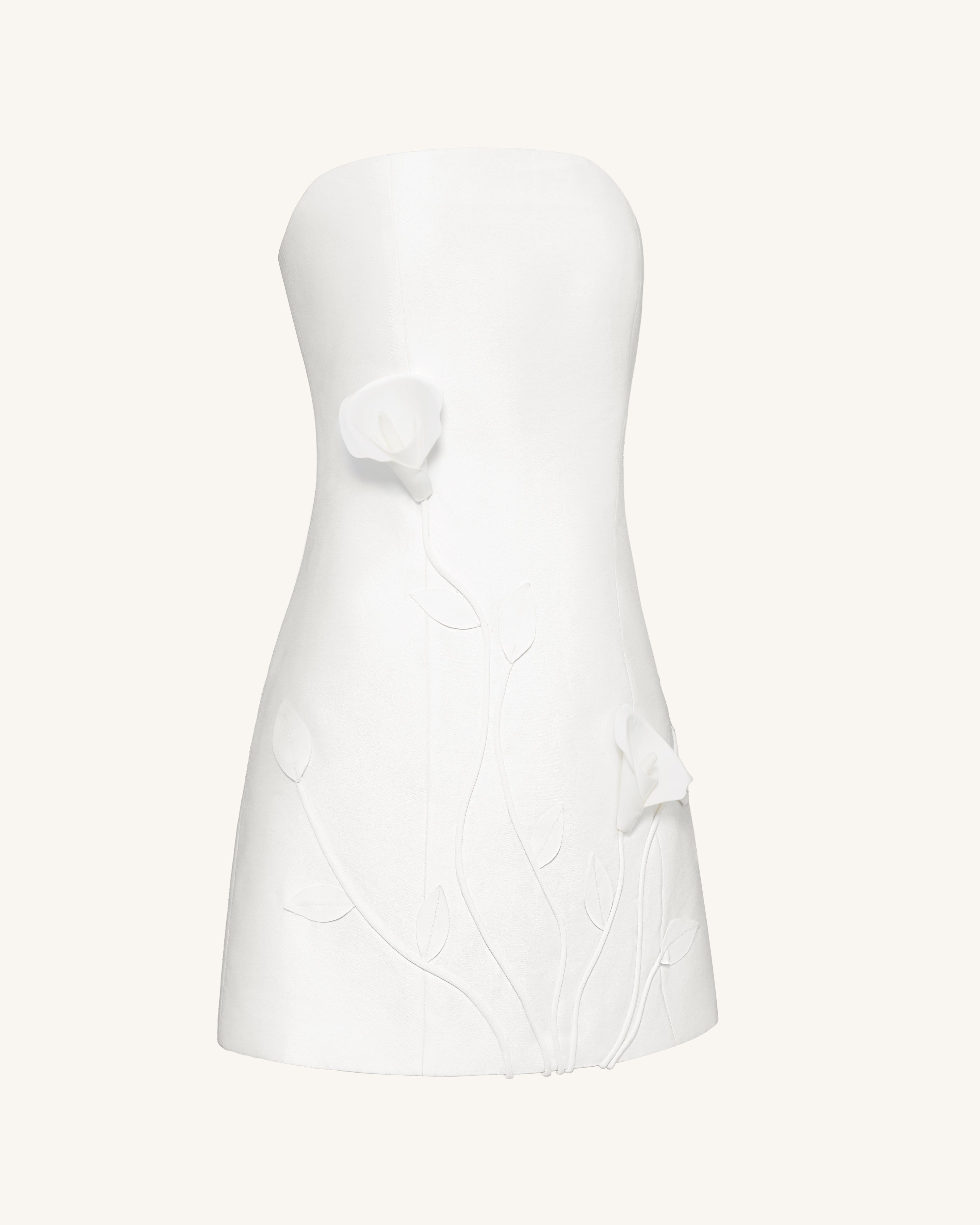 3D Vine Floral Strapless Mini Dress - Olive Green