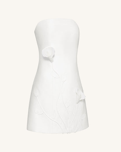 3D Vine Floral Strapless Mini Dress - Olive Green