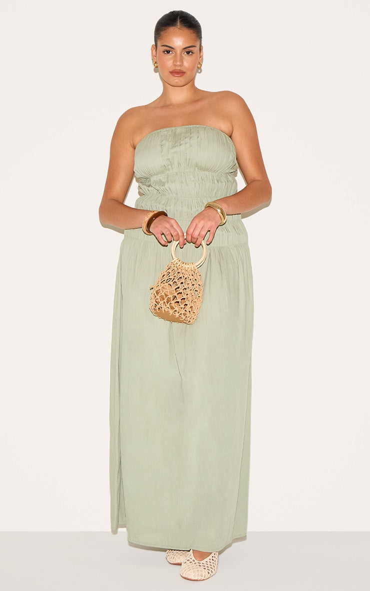 Plus Sage Bandeau Ruched Detail Maxi Dress