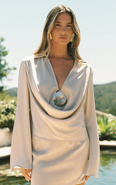 Champagne Satin Shell Trim Shirt