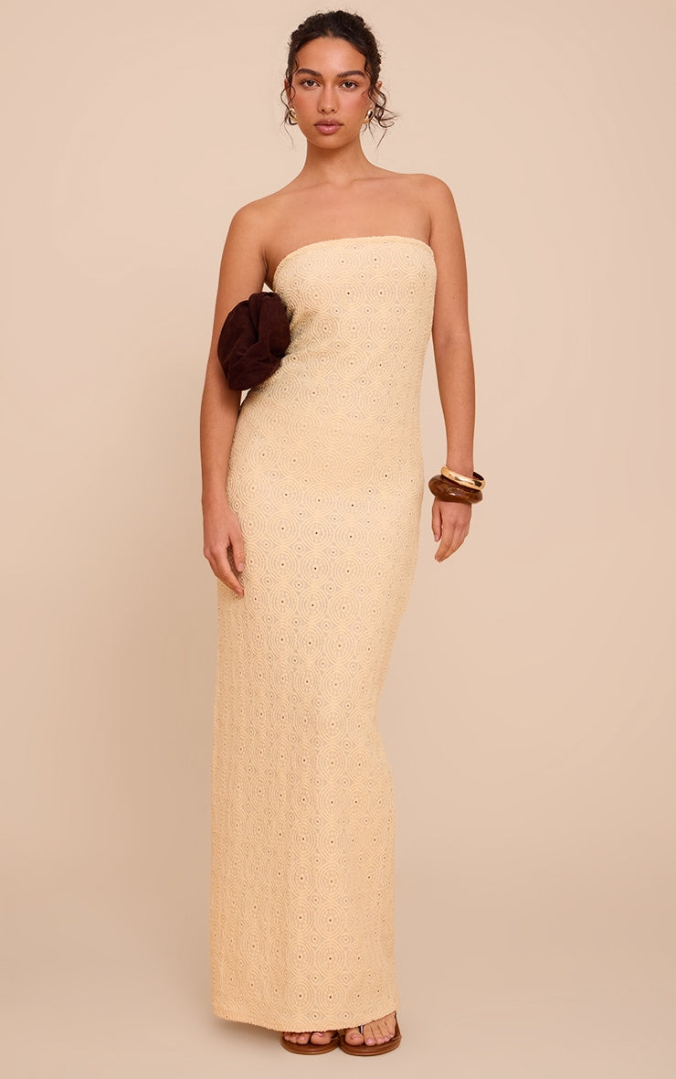Lemon Textured Column Bandeau Maxi Dress
