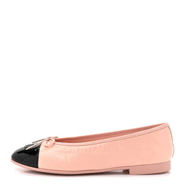 Shiny Crumpled Calfskin Patent CC Cap Toe Ballerina Flats