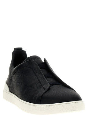 Zegna Men’s Triple Stitch™ Blue Deerskin Leather Slip-On Sneakers – Made in Italy