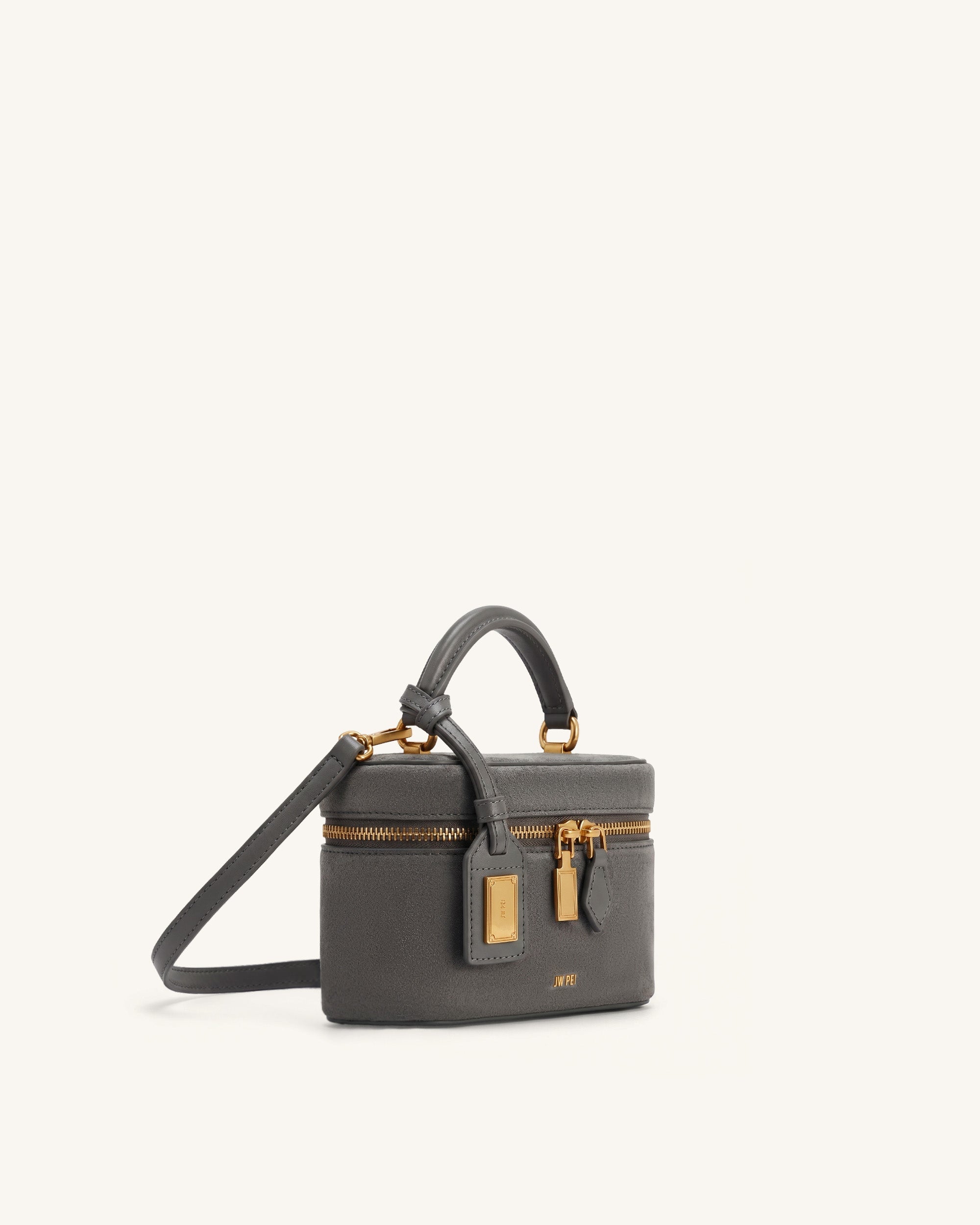 Cleo Faux Suede Box Shape Top Handle Bag - Chocolate Brown