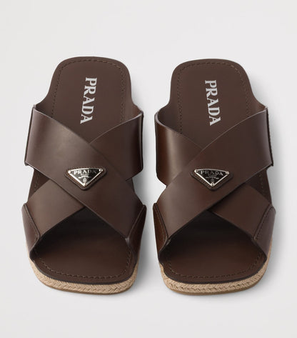 Prada Leather Crisscross Sandals