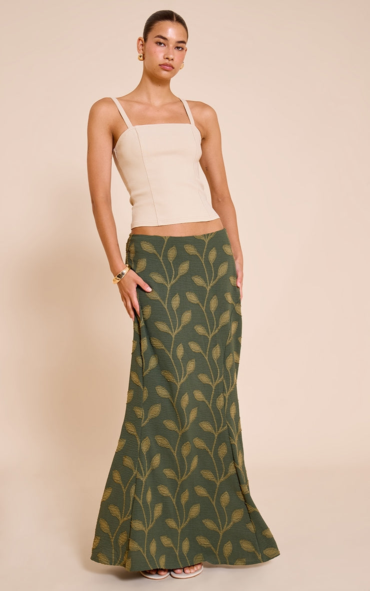 Khaki Textured Woven Floaty Maxi Skirt