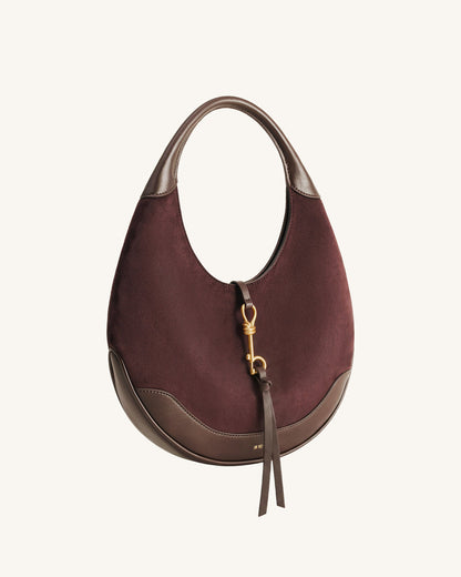 Colette Faux Suede Crescent Hobo Bag - Deep Claret