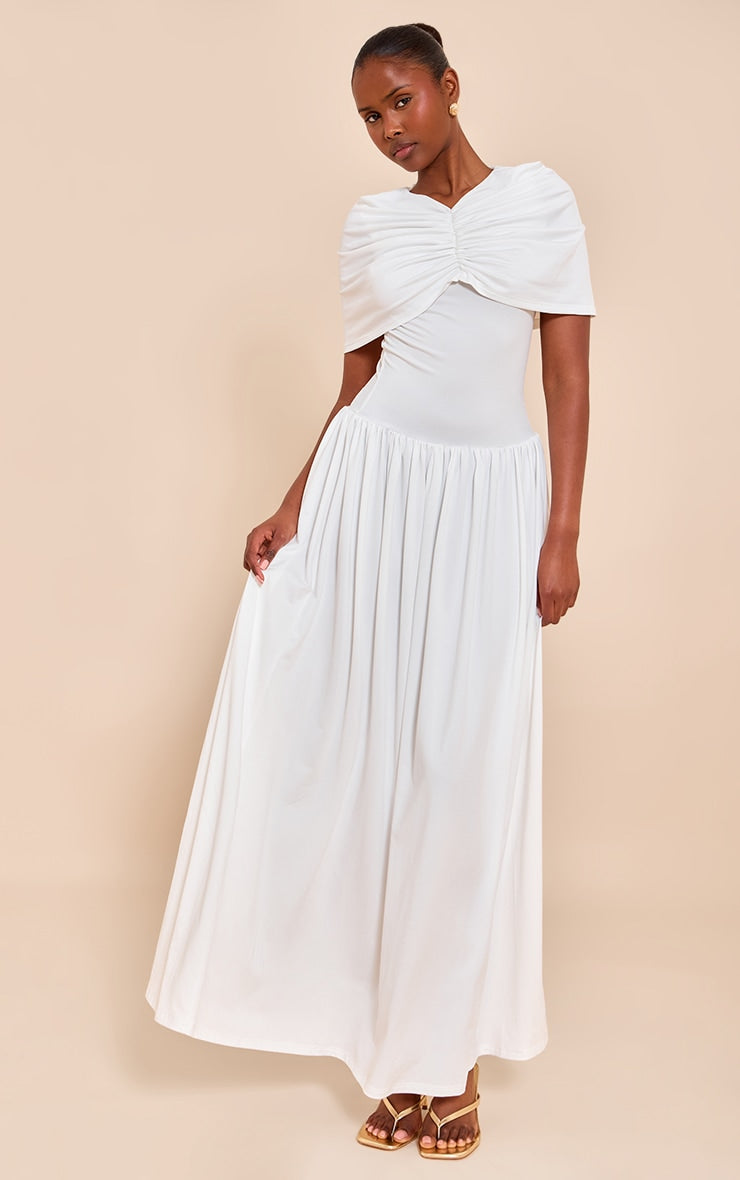 White Bardot Extreme Fold Over Ruched Detail Maxi Dress