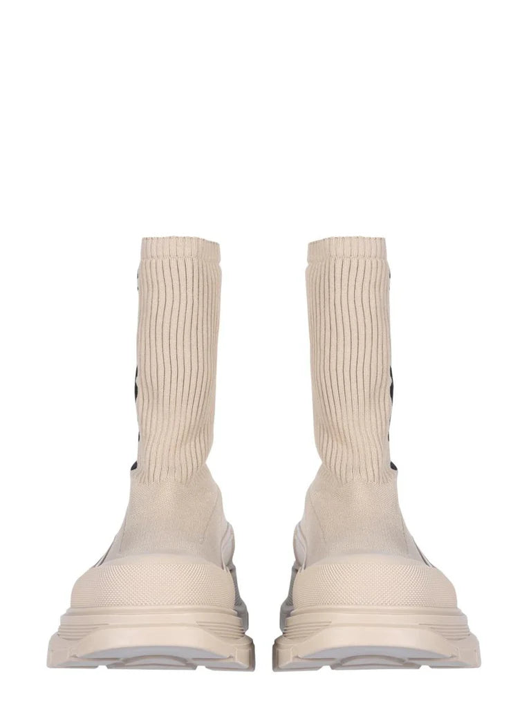 Men’s Beige Sock Sneakers with Oversized Rubber Lug Sole – Made in Italy