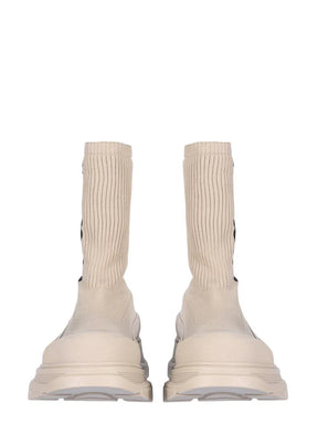 Men’s Beige Sock Sneakers with Oversized Rubber Lug Sole – Made in Italy