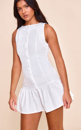 White Button Down Boat Neck Shift Dress