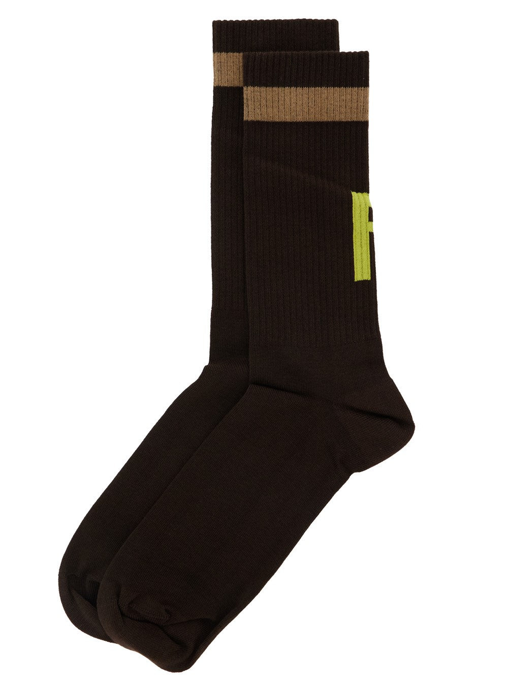 Fendi Brown Socks with FF Logo Embroidery in Cotton Blend Man