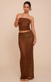 Chocolate Textured Sequin Maxi Skirt