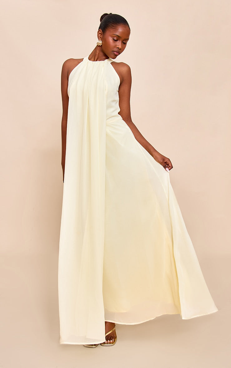 Lemon Chiffon Extreme Pleated Maxi Dress