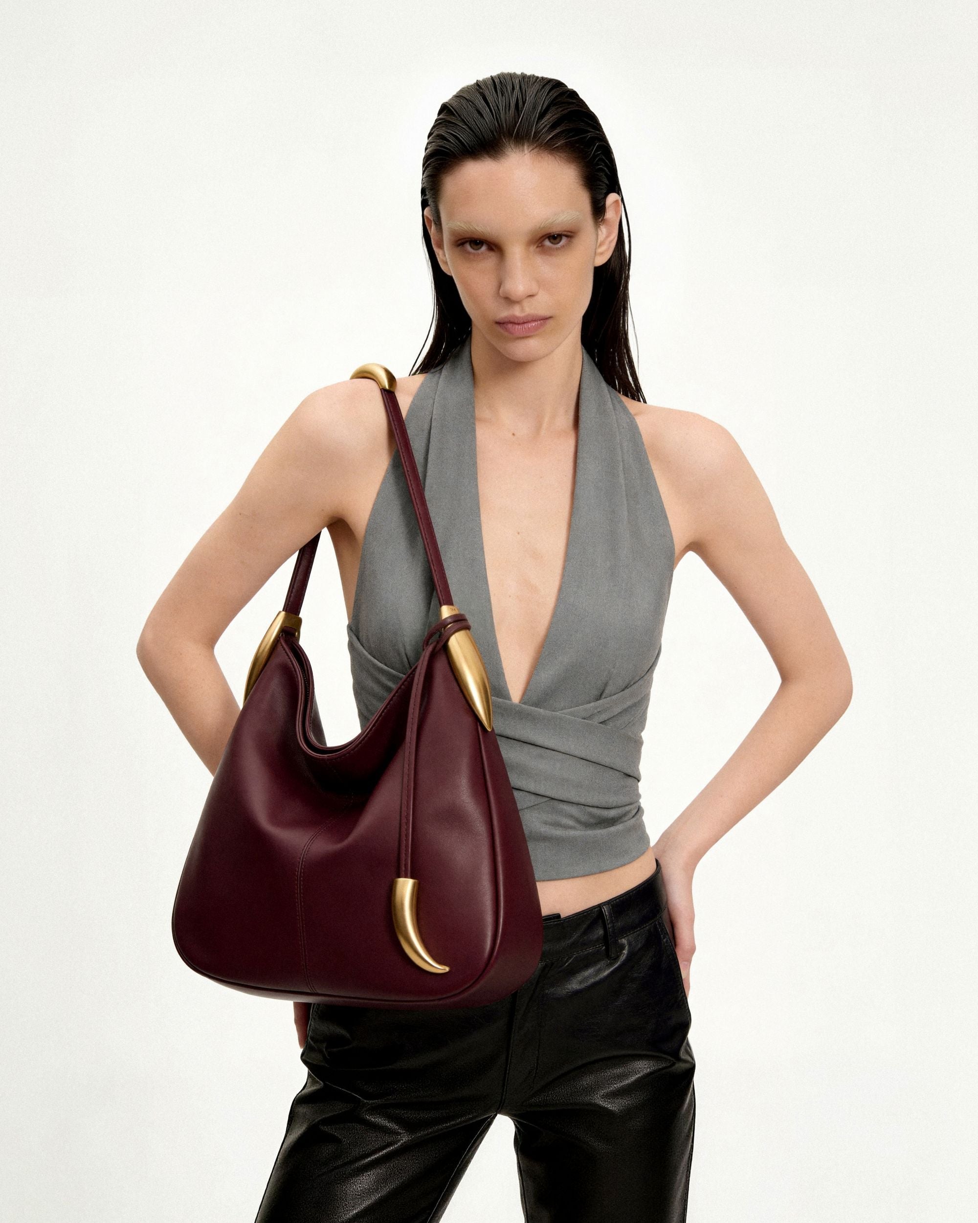 Nina Metal Charm Hobo Bag - Black