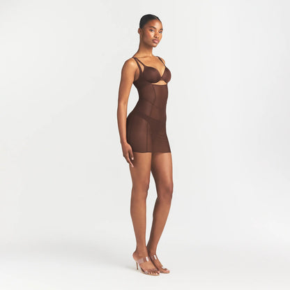 Power Mesh Shapewear Open Bust Slip Dress