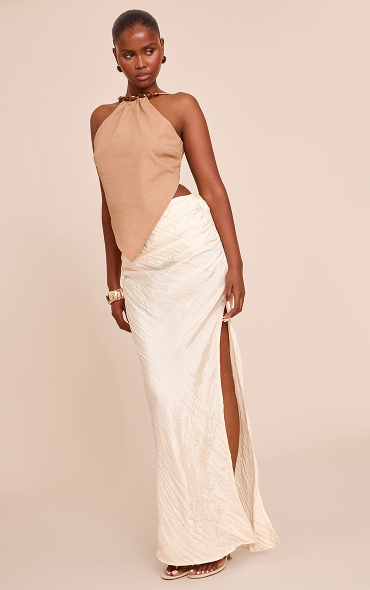Cream Textured Woven Maxi Skirt