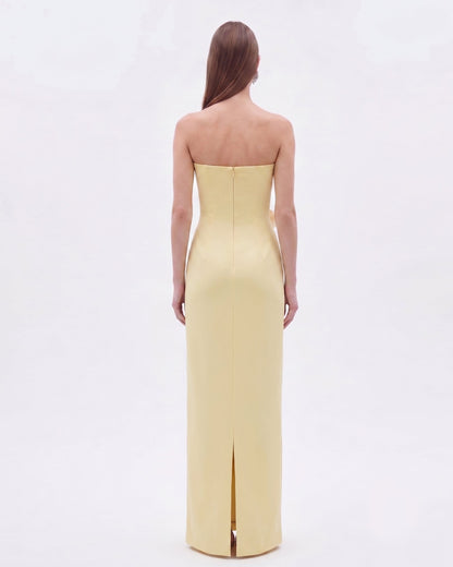 Floral Appliqué Strapless Dress - Cream Ivory