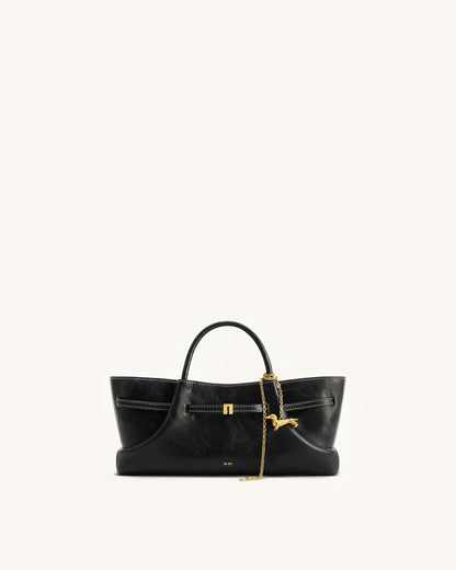 Maeve Dachshund Metal Charm Tote Bag - Black Canvasa