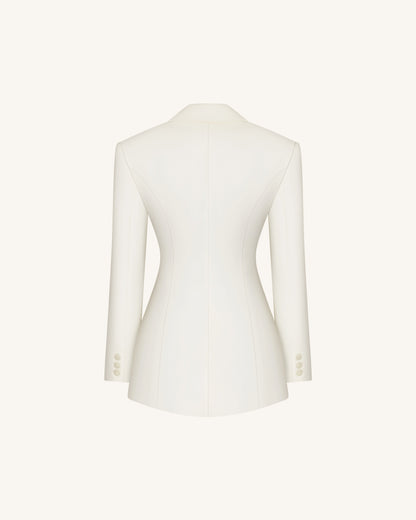 Iris Embroidery Hourglass Blazer - White