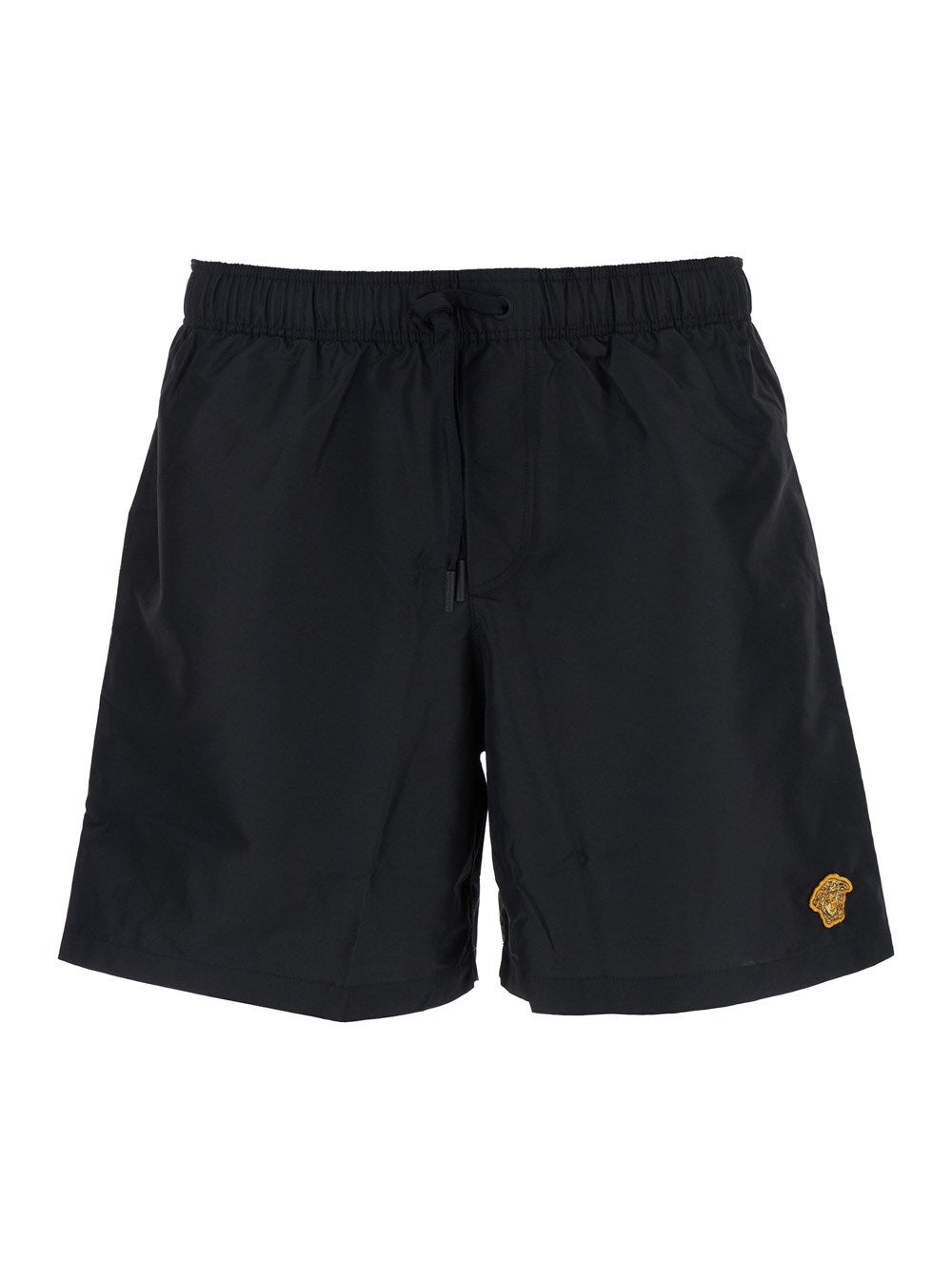 Versace Black Swim Shorts with Elastic Drawstring Waist and Medusa Embroidery on the Front in Tech Fabric Man