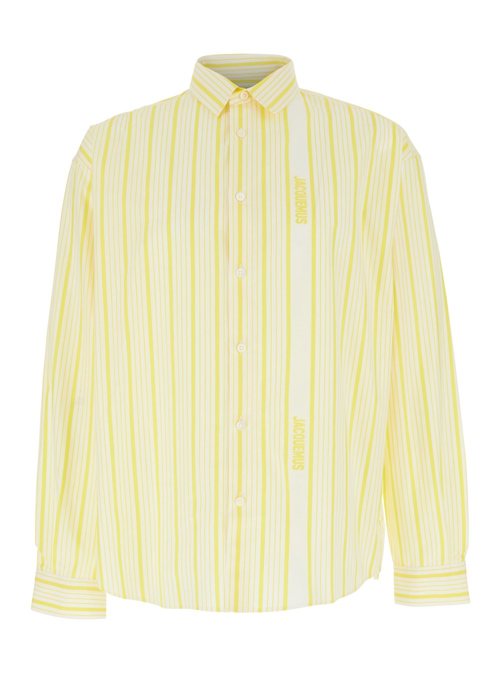 Jacquemus 'La Chemise Simon' Yellow Shirt with Classic Collar and All-Over Striped Motif in Cotton Man