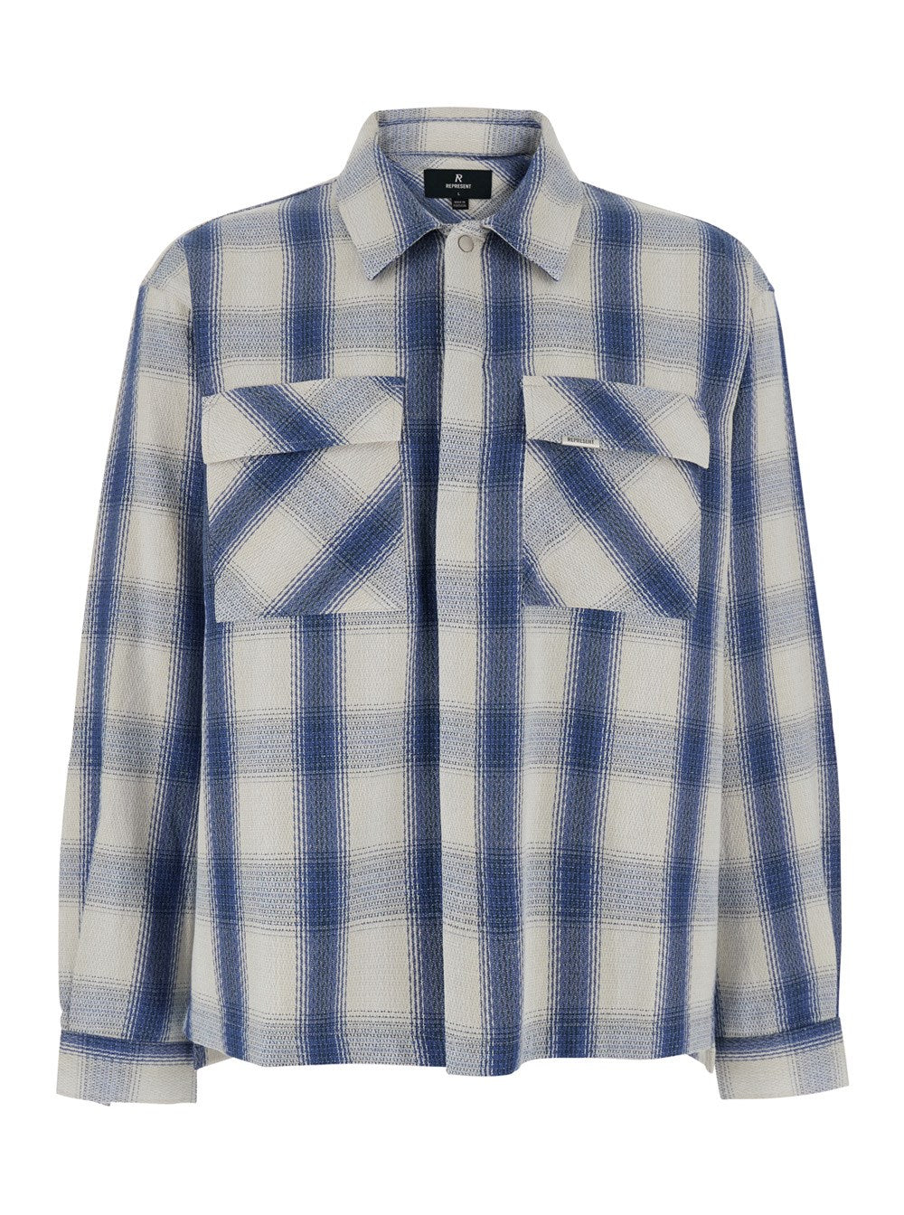 Represent Blue Shirt with Classic Collar and All-Over Check Motif in Cotton Blend Man