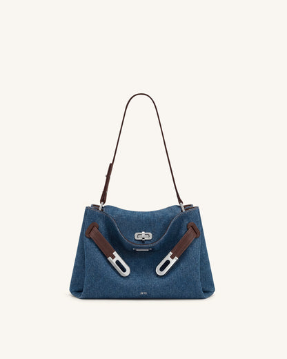 Rhea Double Buckle Shoulder Bag - Brown Canvas