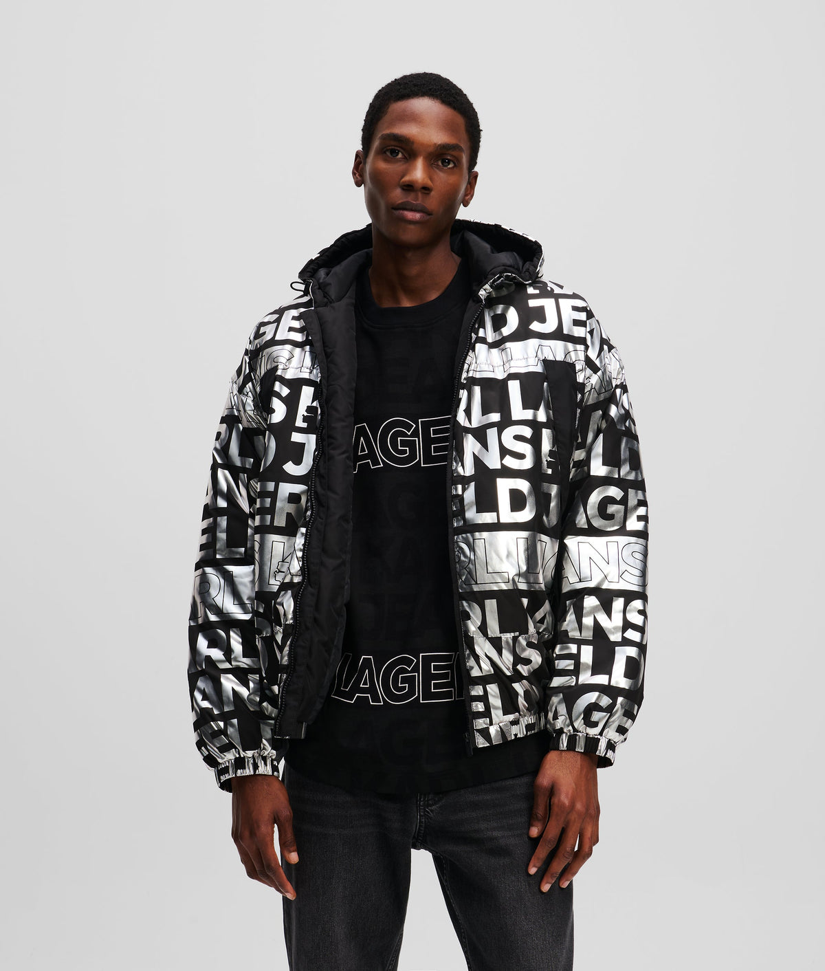 ALL-OVER LOGO PADDED JACKET