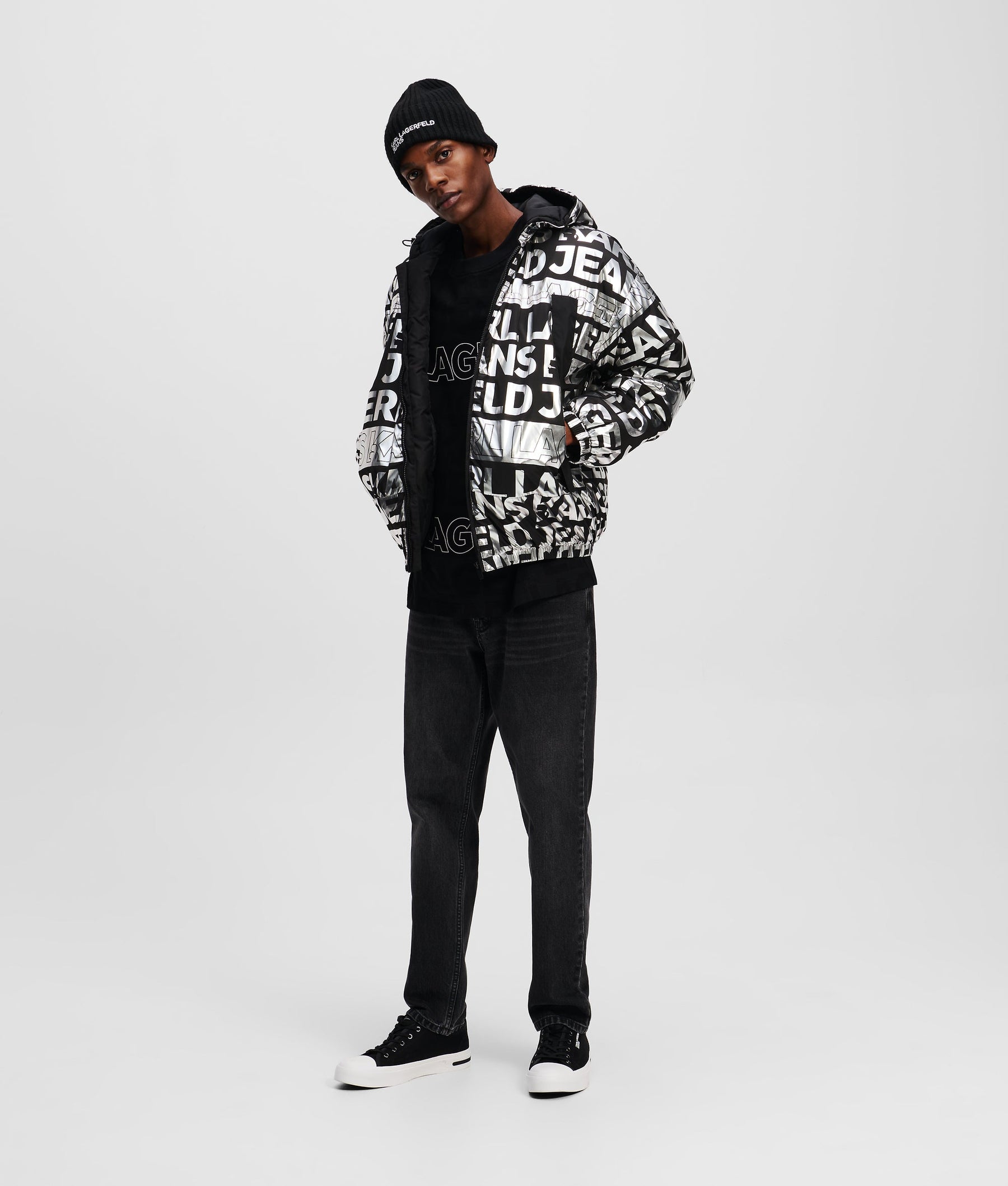 ALL-OVER LOGO PADDED JACKET