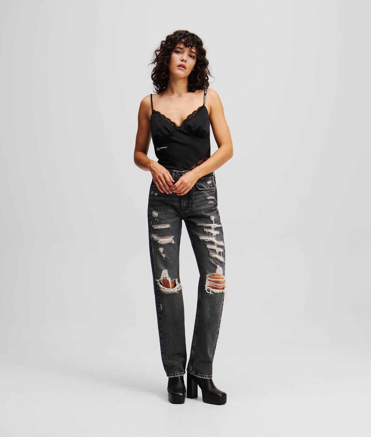 DISTRESSED HIGH-RISE STRAIGHT JEANS
