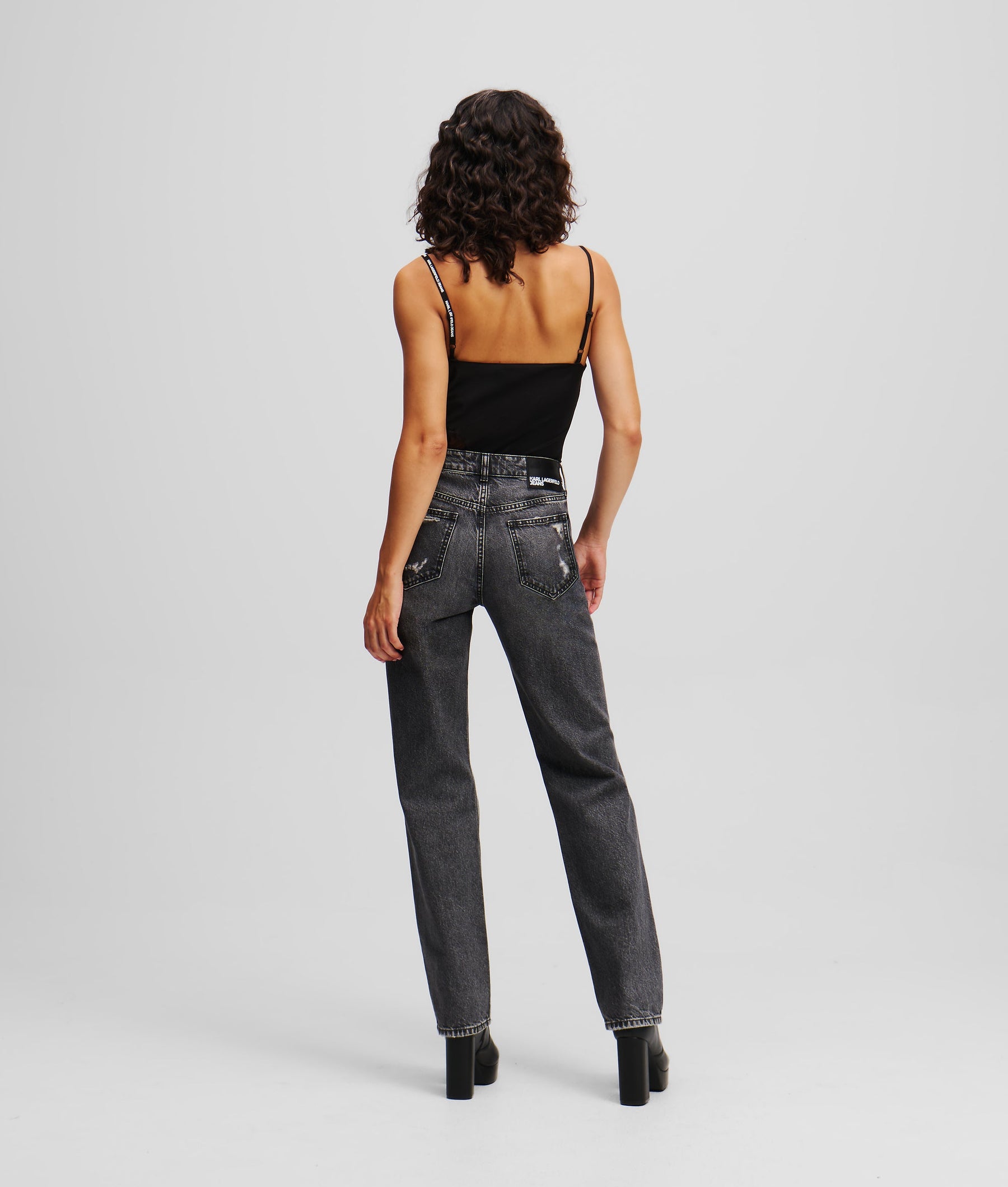 DISTRESSED HIGH-RISE STRAIGHT JEANS