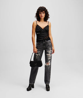DISTRESSED HIGH-RISE STRAIGHT JEANS