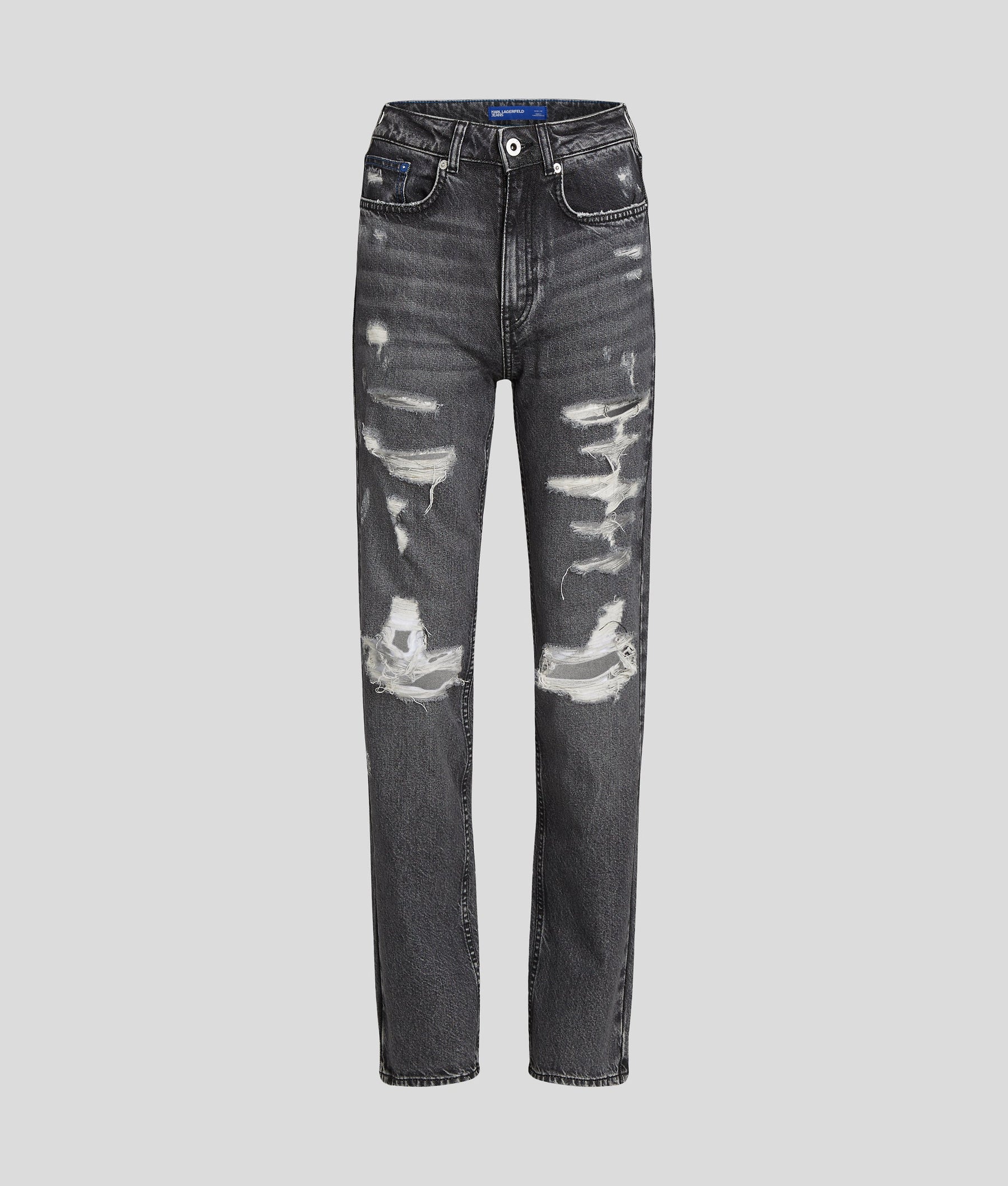 DISTRESSED HIGH-RISE STRAIGHT JEANS