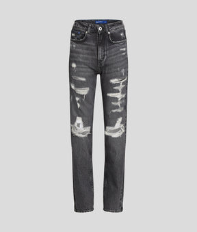 DISTRESSED HIGH-RISE STRAIGHT JEANS