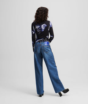 FRINGED MID-RISE RELAXED JEANS