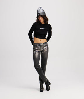 COATED MID-RISE SLIM JEANS