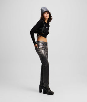 COATED MID-RISE SLIM JEANS
