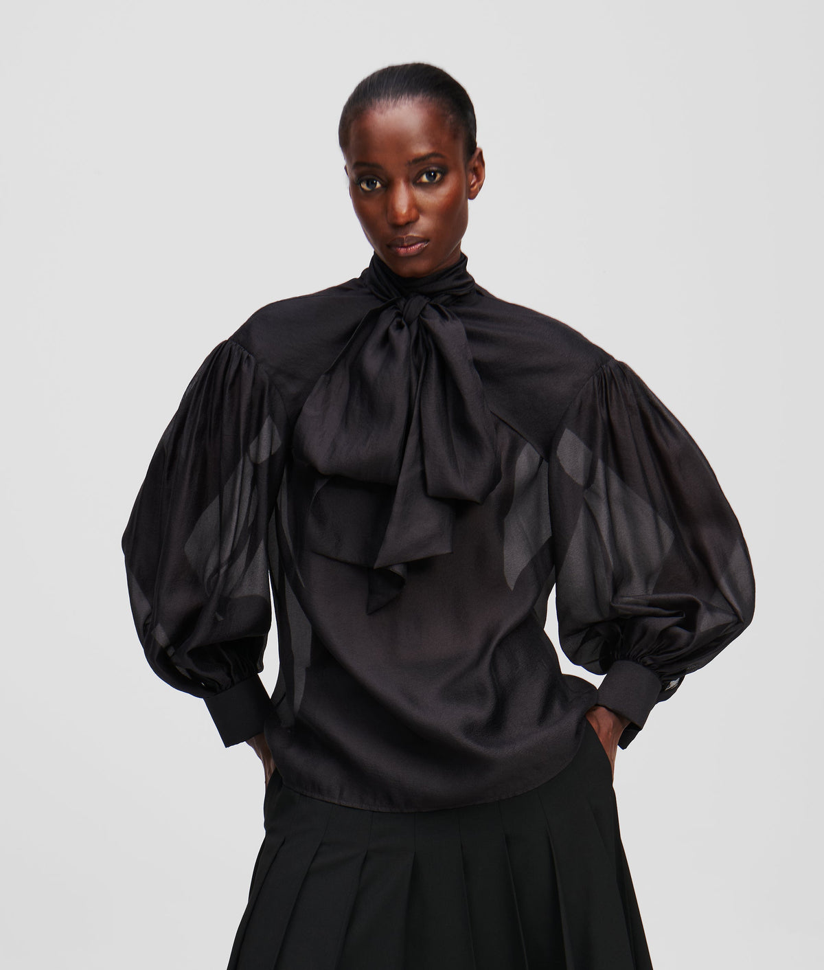 BOW-DETAIL METALLIC BLOUSE