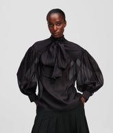 BOW-DETAIL METALLIC BLOUSE