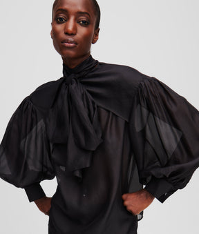 BOW-DETAIL METALLIC BLOUSE
