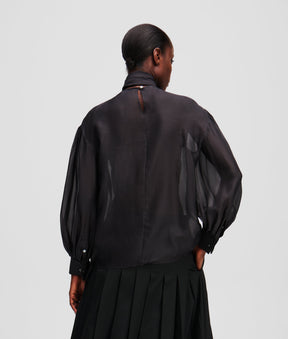 BOW-DETAIL METALLIC BLOUSE
