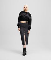 ZIP-FRONT DENIM MIDI SKIRT