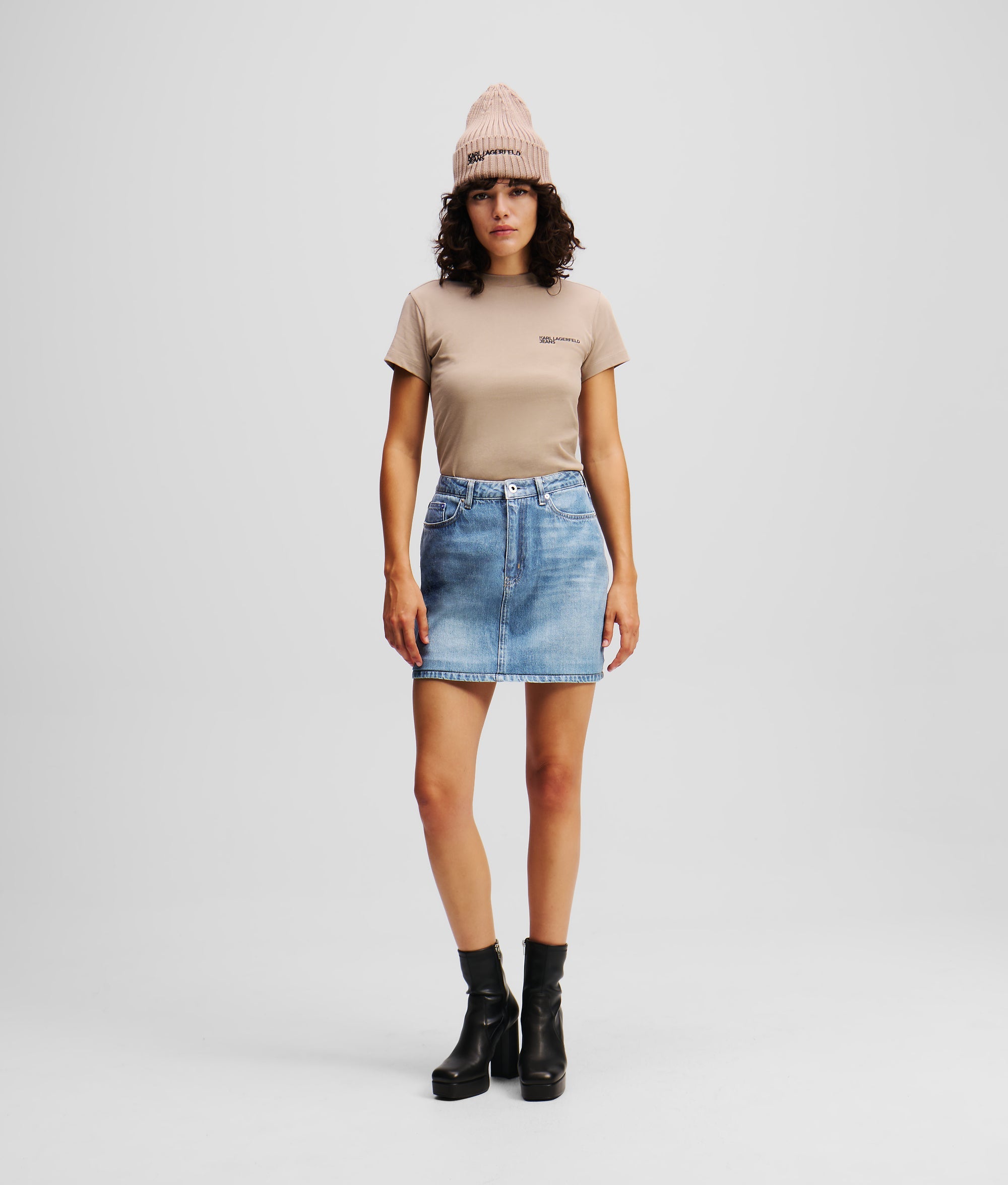 COATED DENIM MINI SKIRT