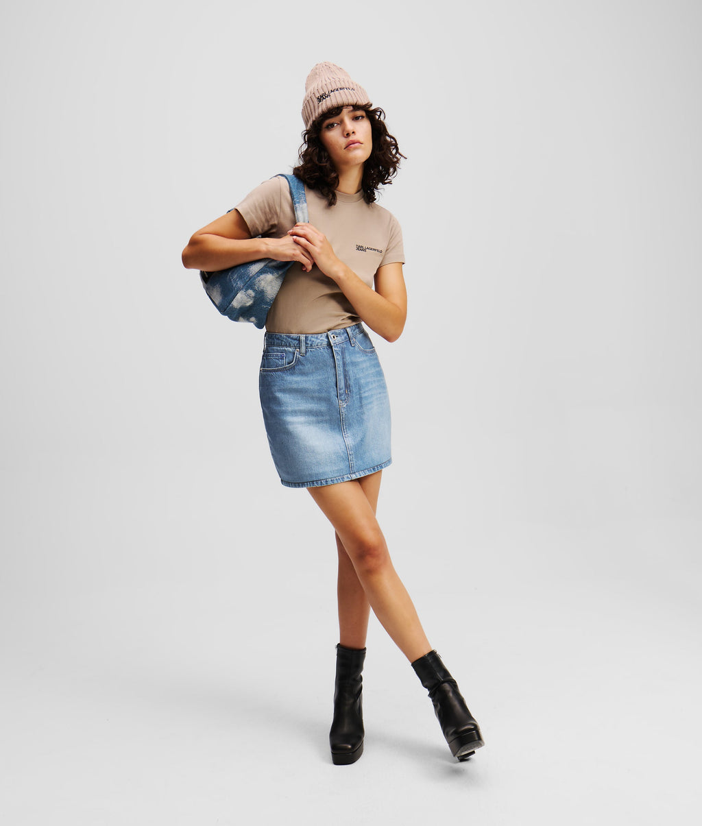 COATED DENIM MINI SKIRT