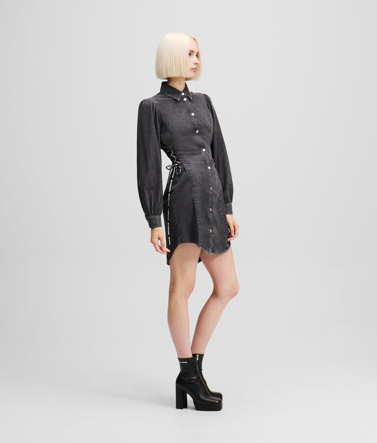 TIED WAIST DENIM SHIRT DRESS